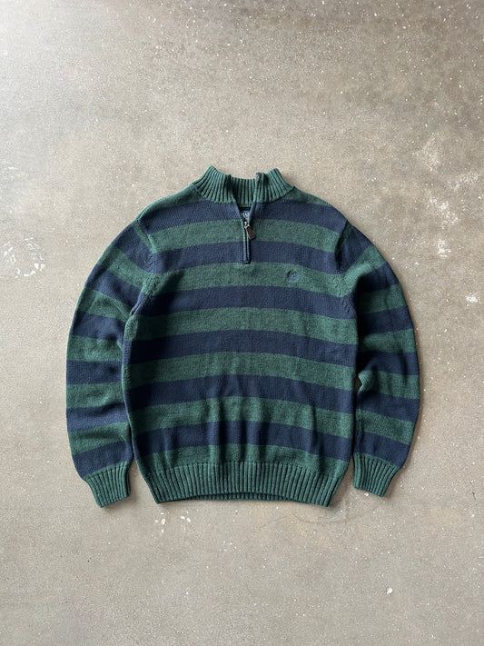 Vintage Green and Blue Chaps Quarter Zip Sweater - L