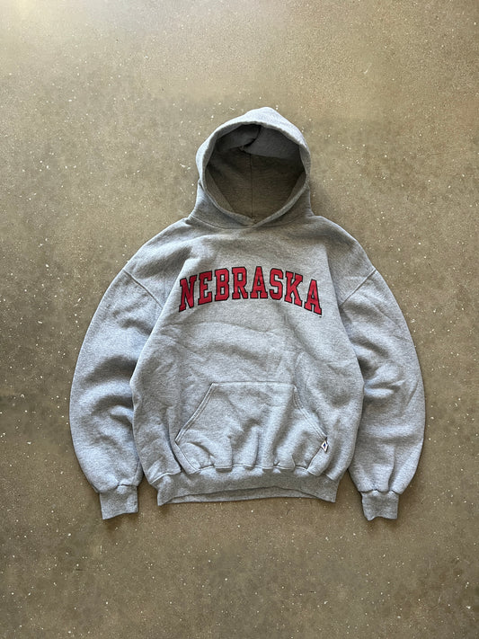 Vintage Grey Russell Athletic Nebraska College Hoodie - L