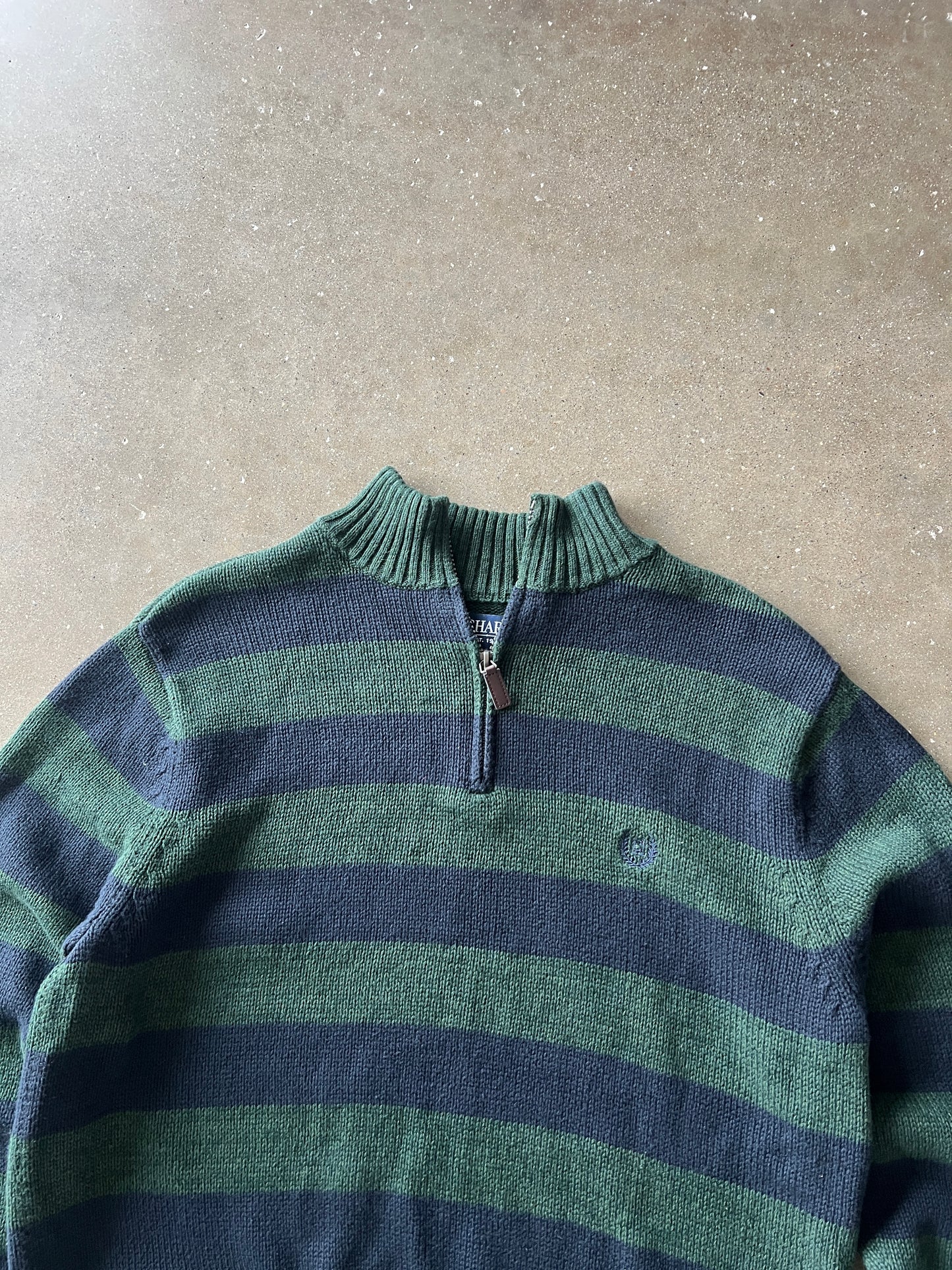 Vintage Green and Blue Chaps Quarter Zip Sweater - L
