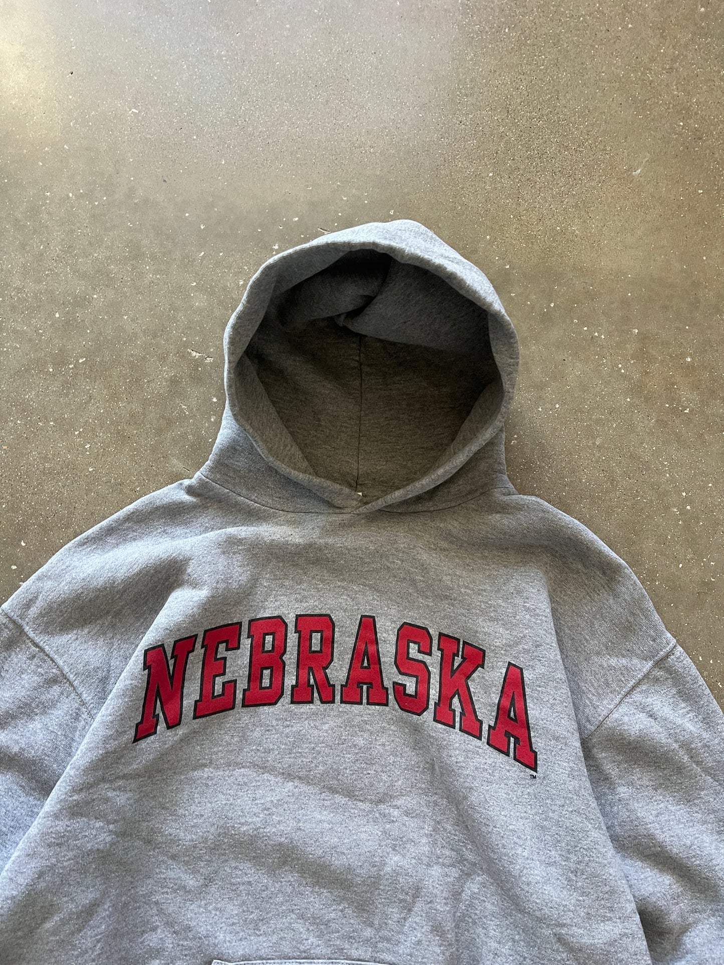 Vintage Grey Russell Athletic Nebraska College Hoodie - L