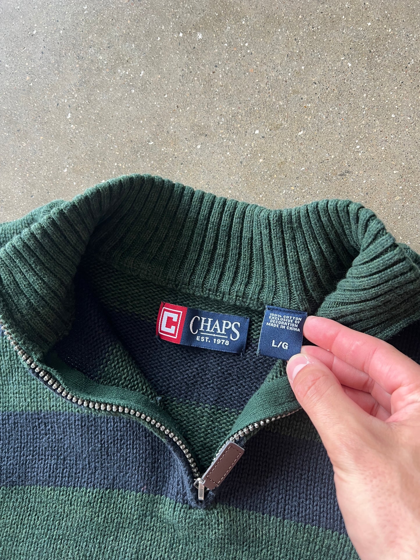 Vintage Green and Blue Chaps Quarter Zip Sweater - L
