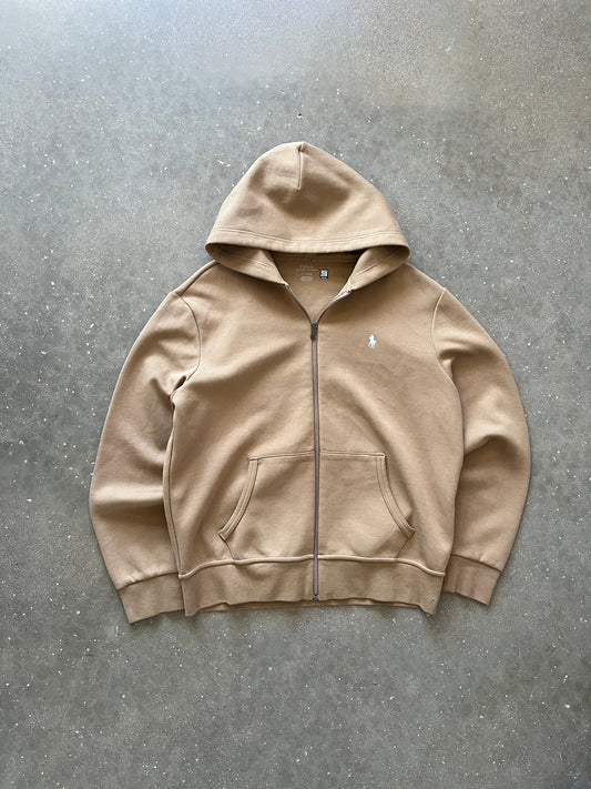 Vintage Carmel Tan Polo Zip Up Hoodie - L