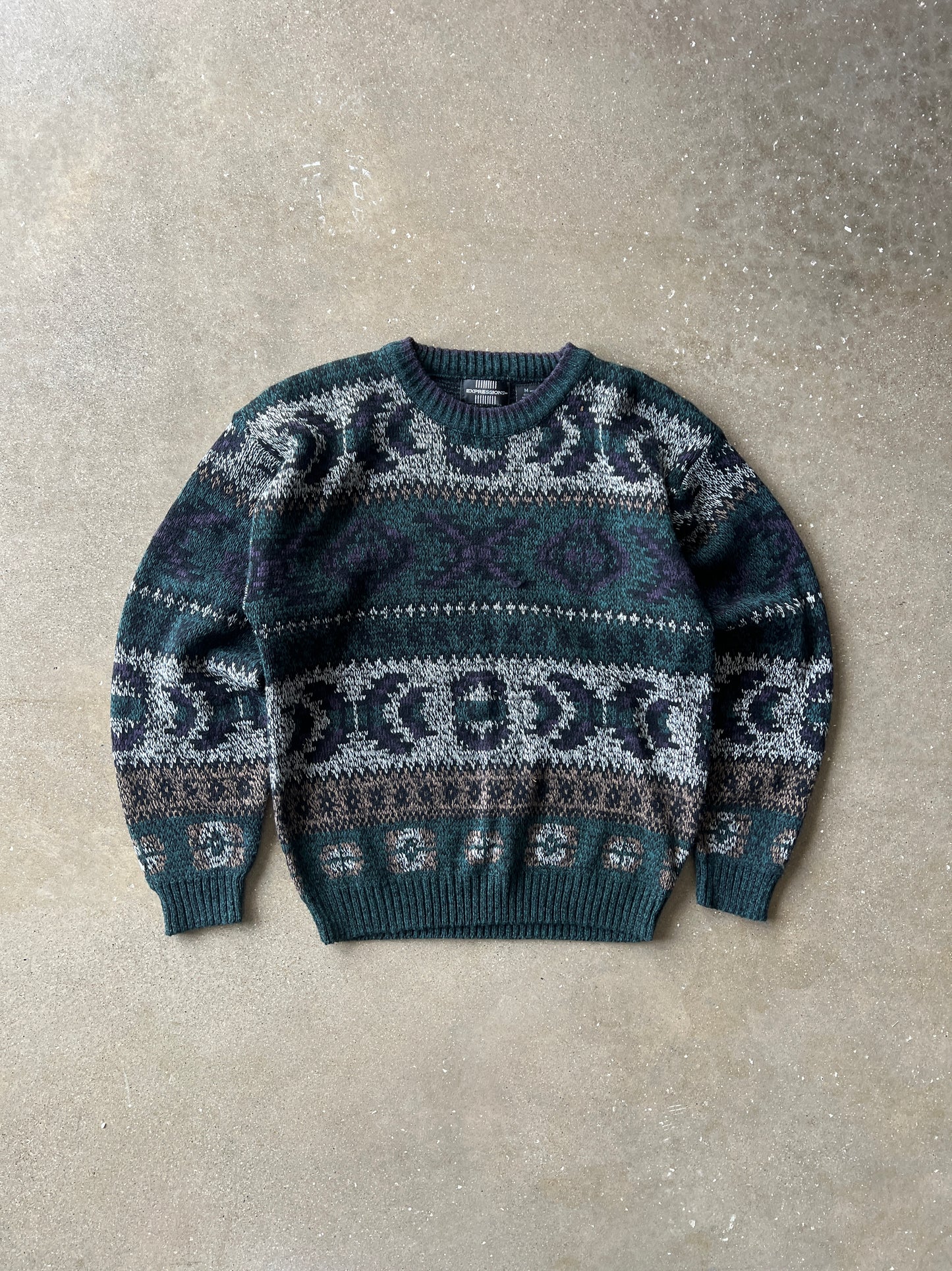 Vintage Green Multi Color Expressions Knit Sweater - M