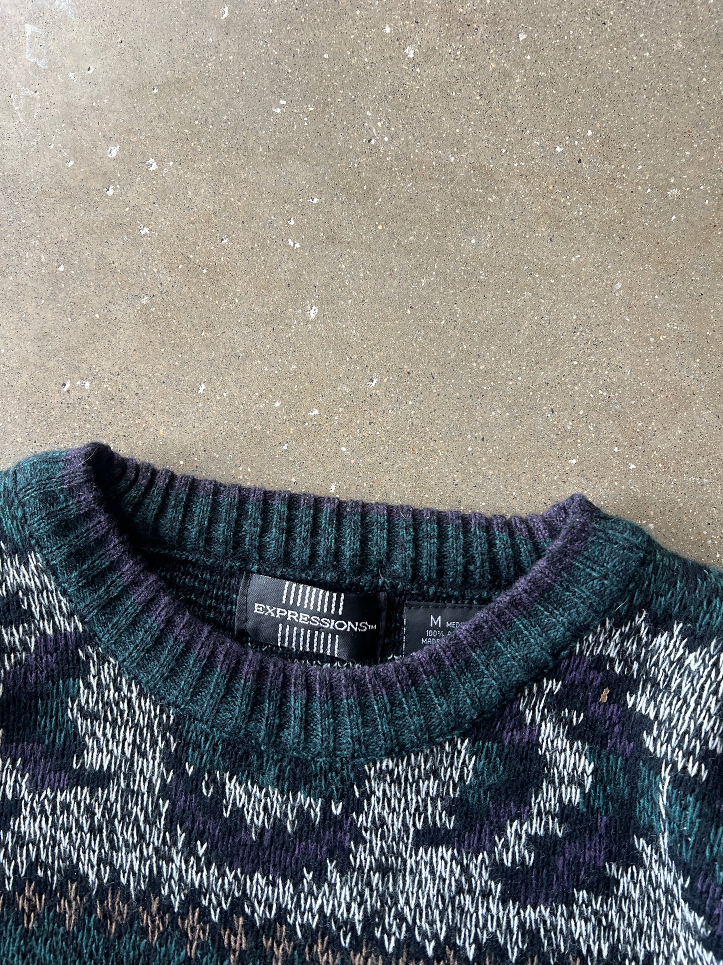 Vintage Green Multi Color Expressions Knit Sweater - M