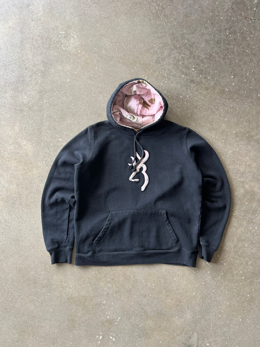 Vintage Black Pink Camo Browning Hoodie - XL