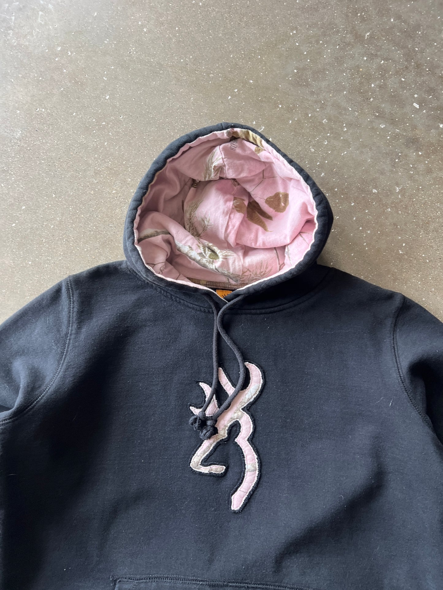 Vintage Black Pink Camo Browning Hoodie - XL