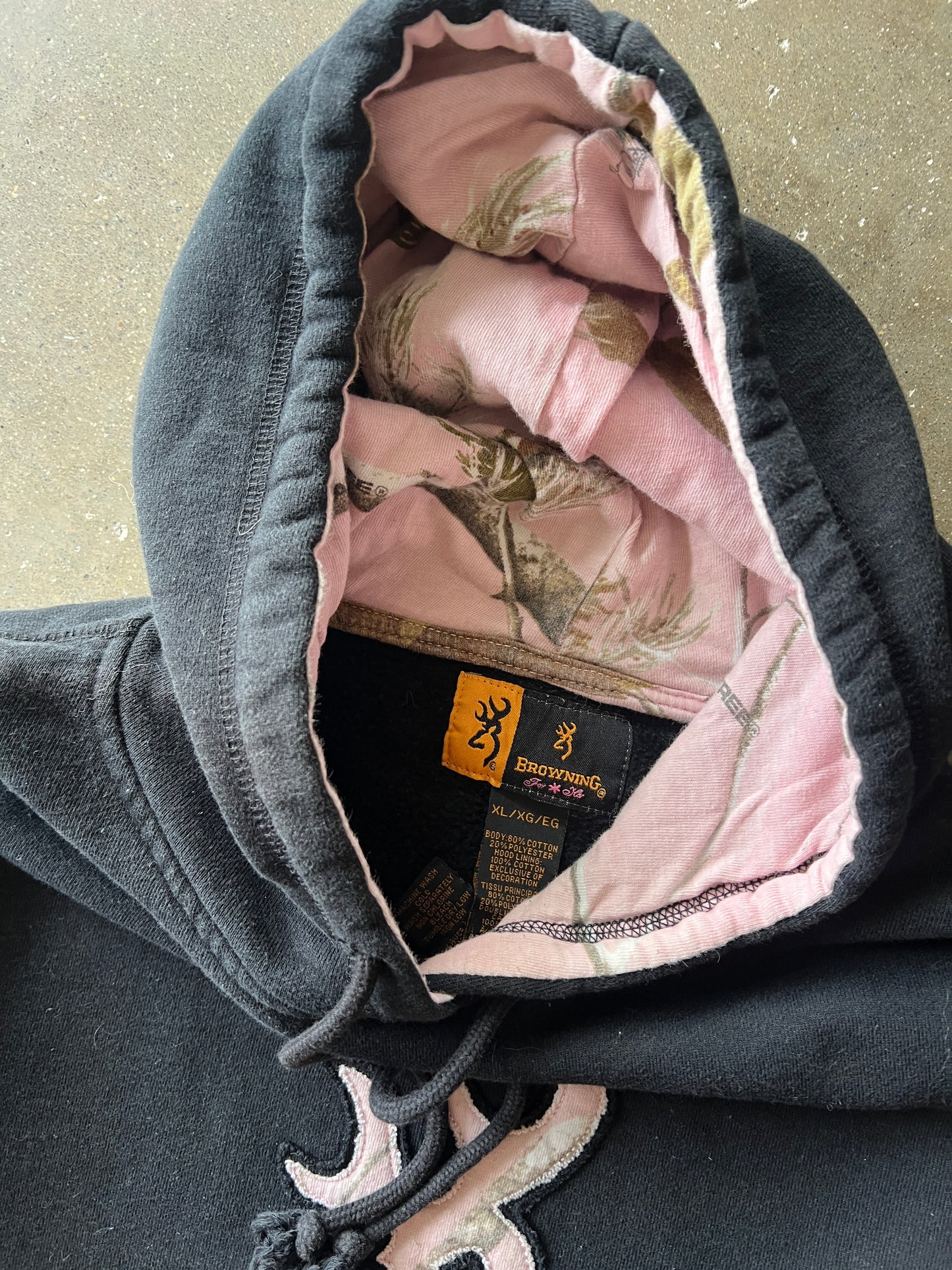 Vintage Black Pink Camo Browning Hoodie - XL