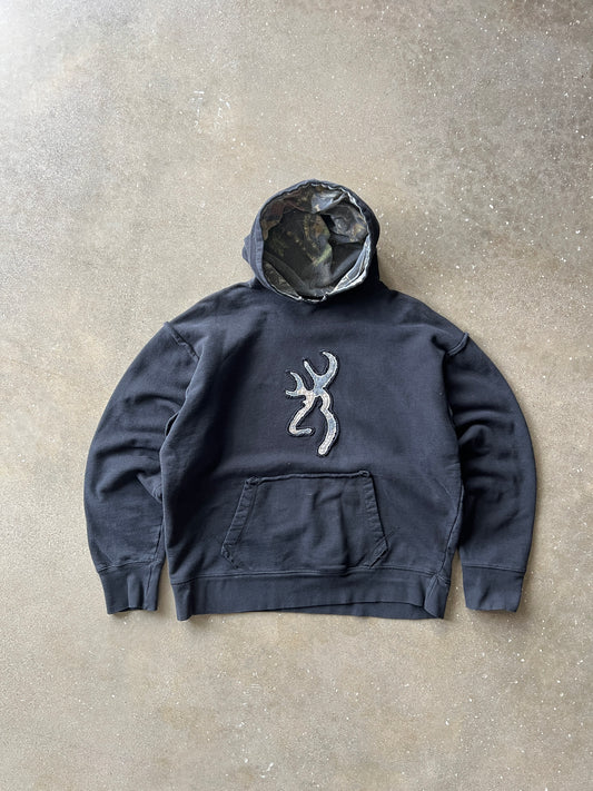 Vintage Faded Black and Camo Browning Hoodie - L