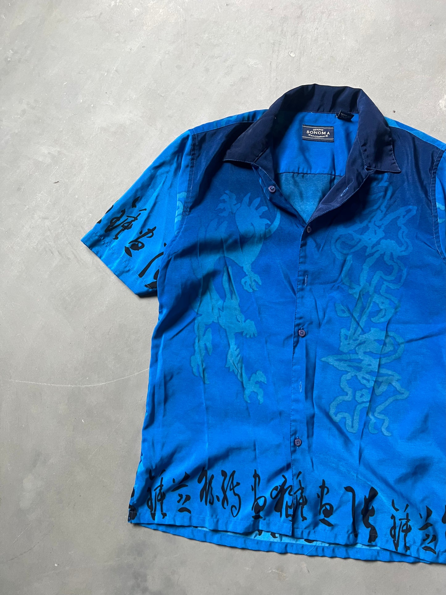 Vintage Blue Dragon Button Up Shirt - L