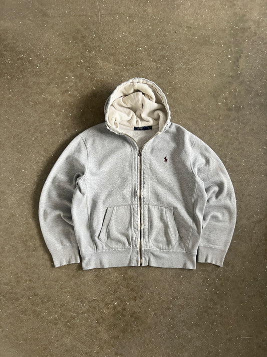 Vintage Grey Polo Zip Hoodie - L