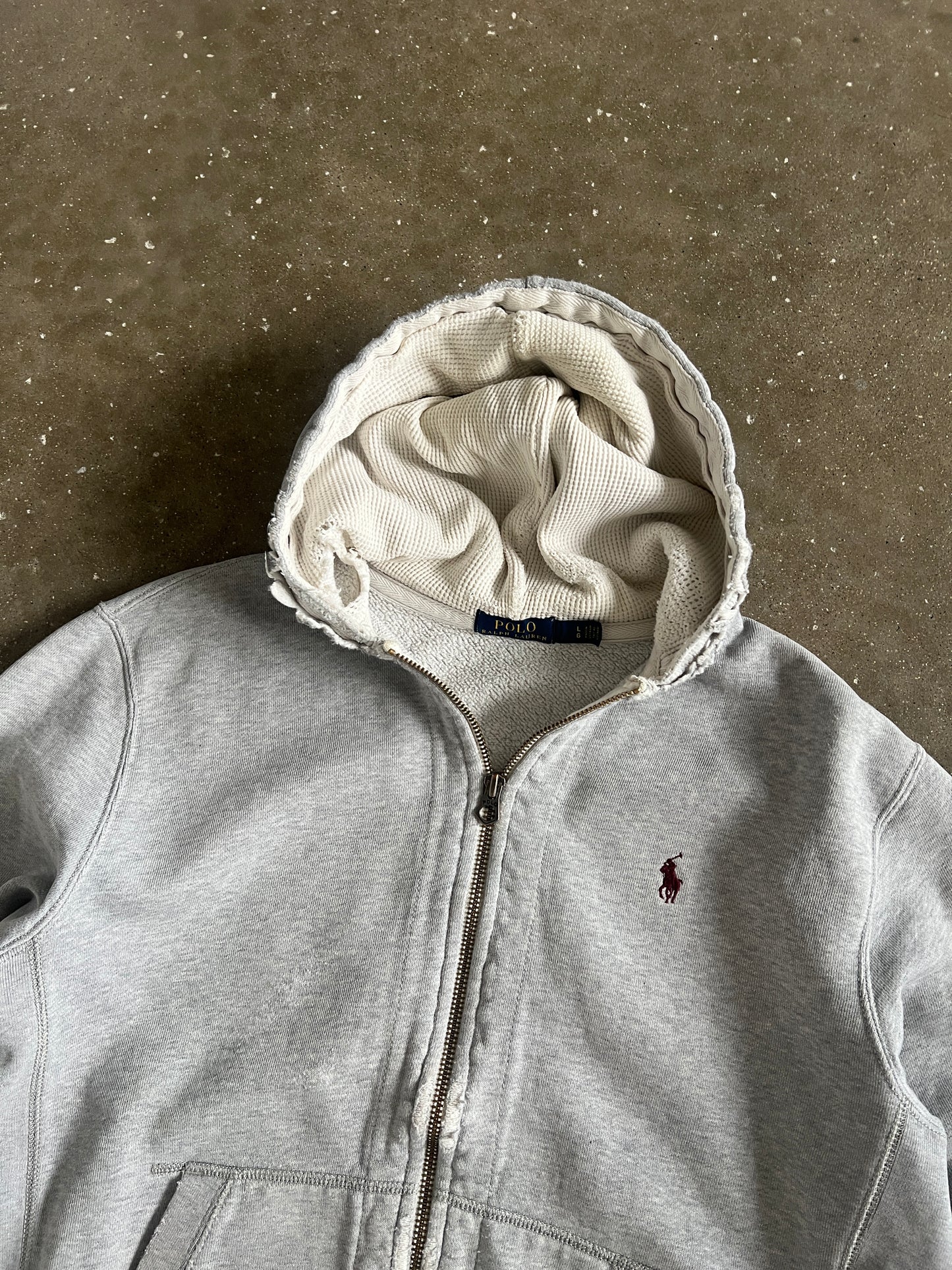 Vintage Grey Polo Zip Hoodie - L