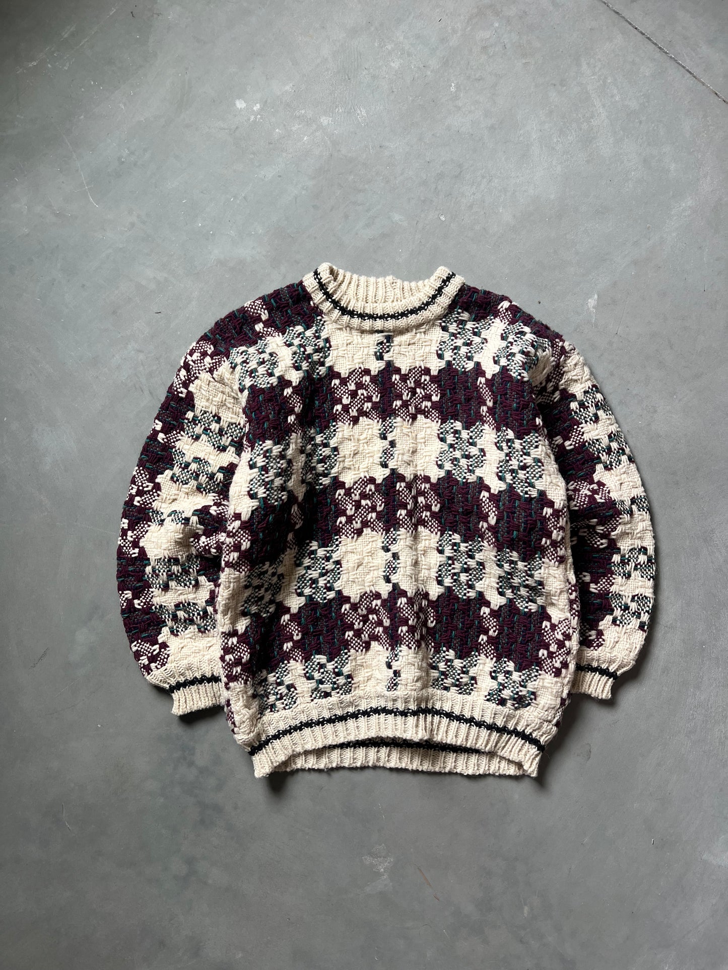 Vintage Cream & Red Knit Sweater - XL