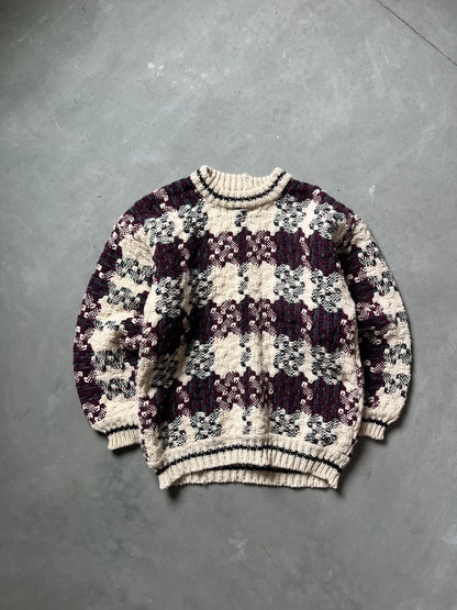 Vintage Cream & Red Knit Sweater - XL