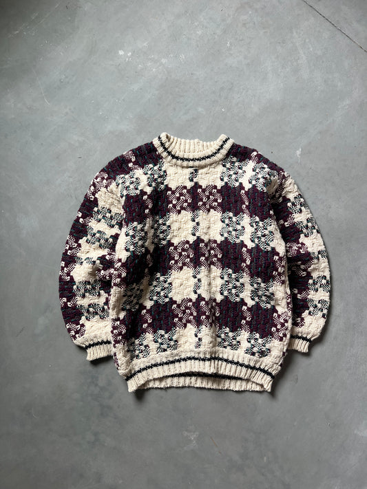 Vintage Cream & Red Knit Sweater - XL