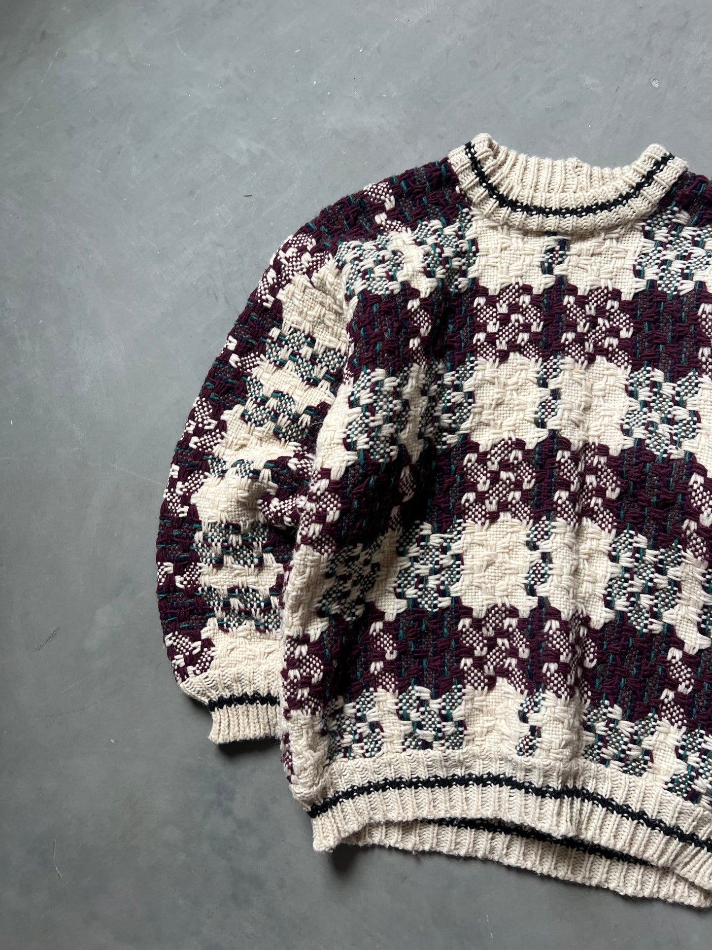 Vintage Cream & Red Knit Sweater - XL