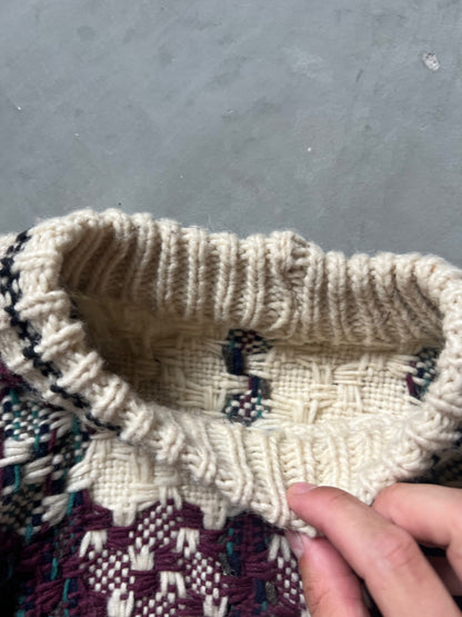 Vintage Cream & Red Knit Sweater - XL