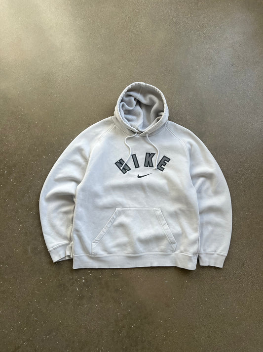 Vintage White Nike Spellout Hoodie - L