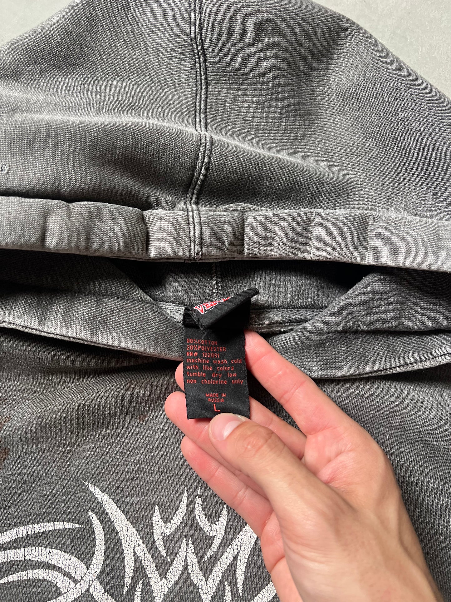 Vintage Faded Grey Y2k Barbwire Hoodie - L