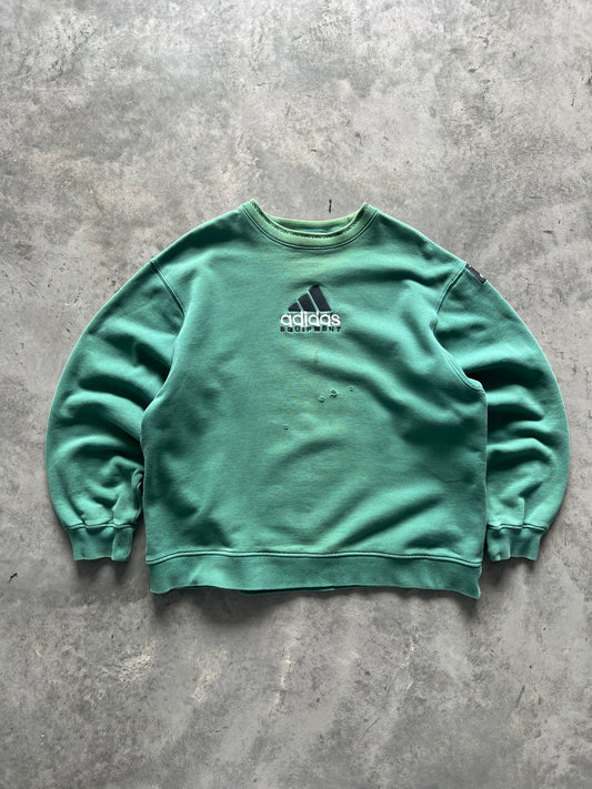 Vintage Distressed Green Adidas Crew - XXL