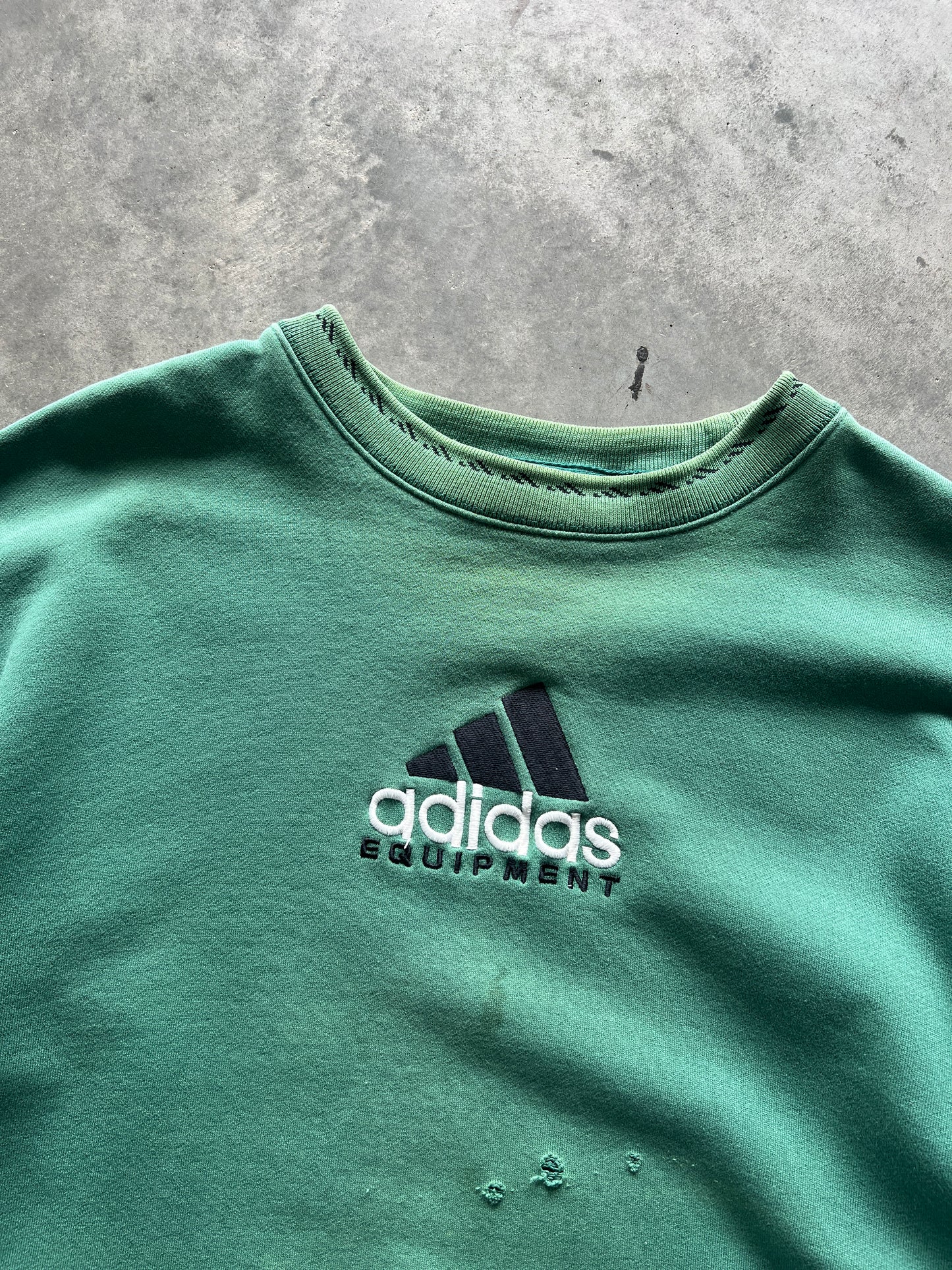 Vintage Distressed Green Adidas Crew - XXL