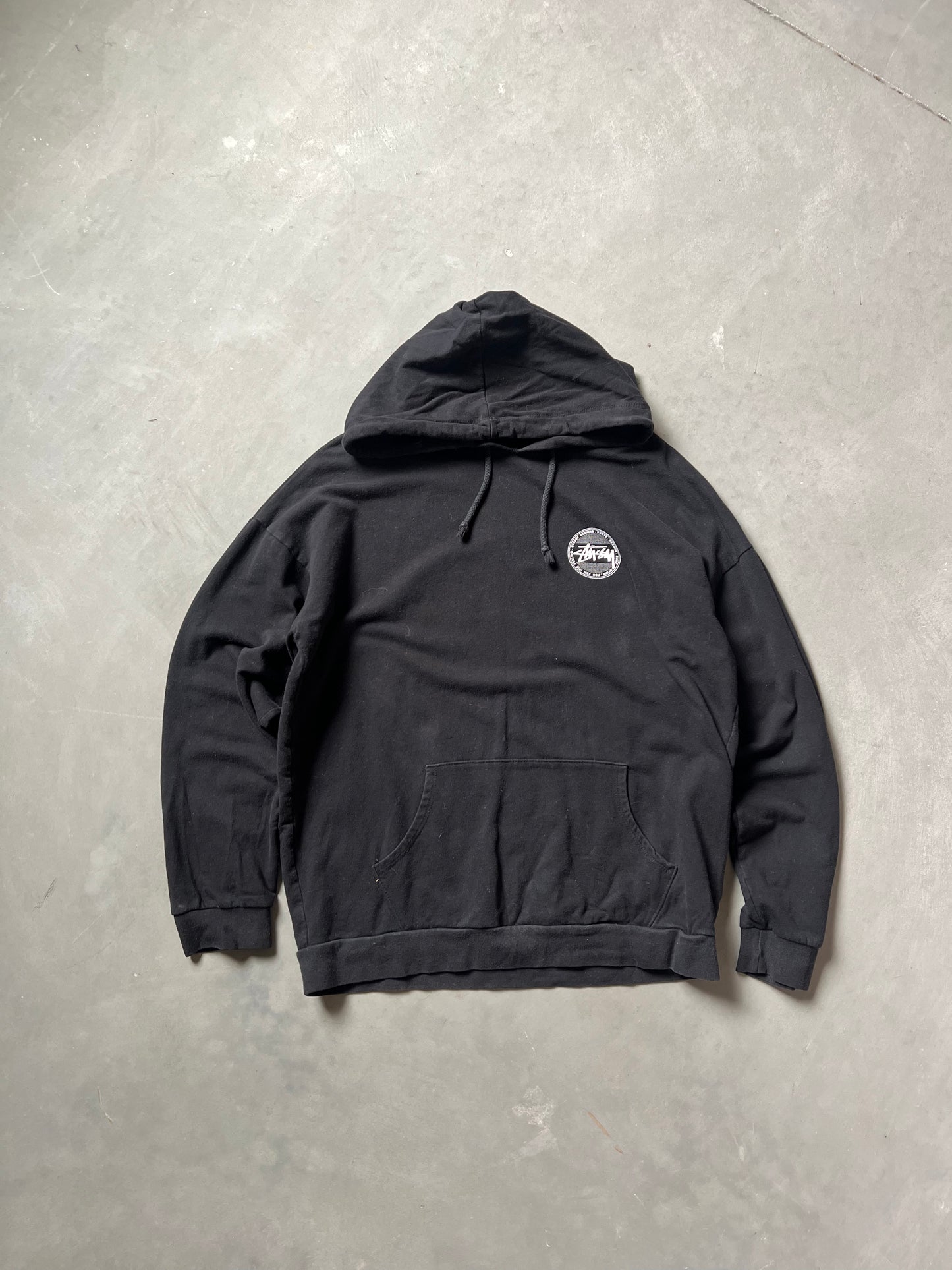 Vintage Black Stussy Logo Hoodie - S