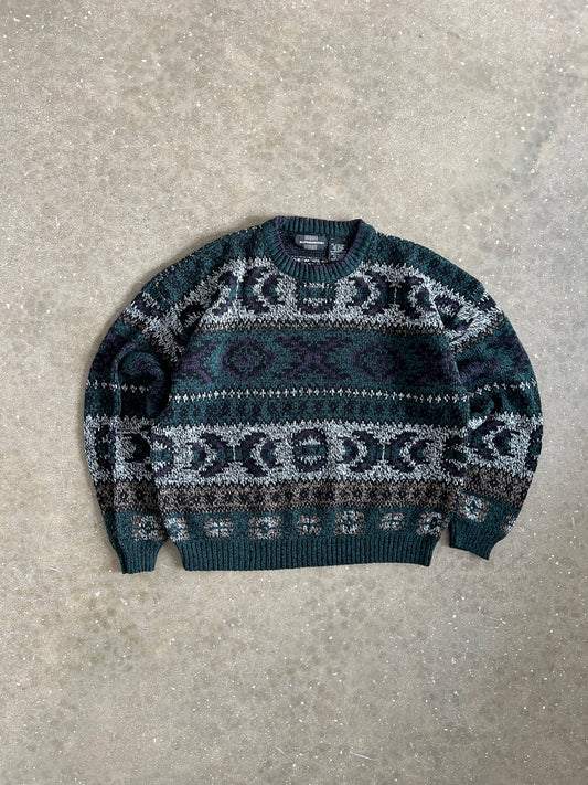 Vintage Green Multi Color Expressions Knit Sweater - XL