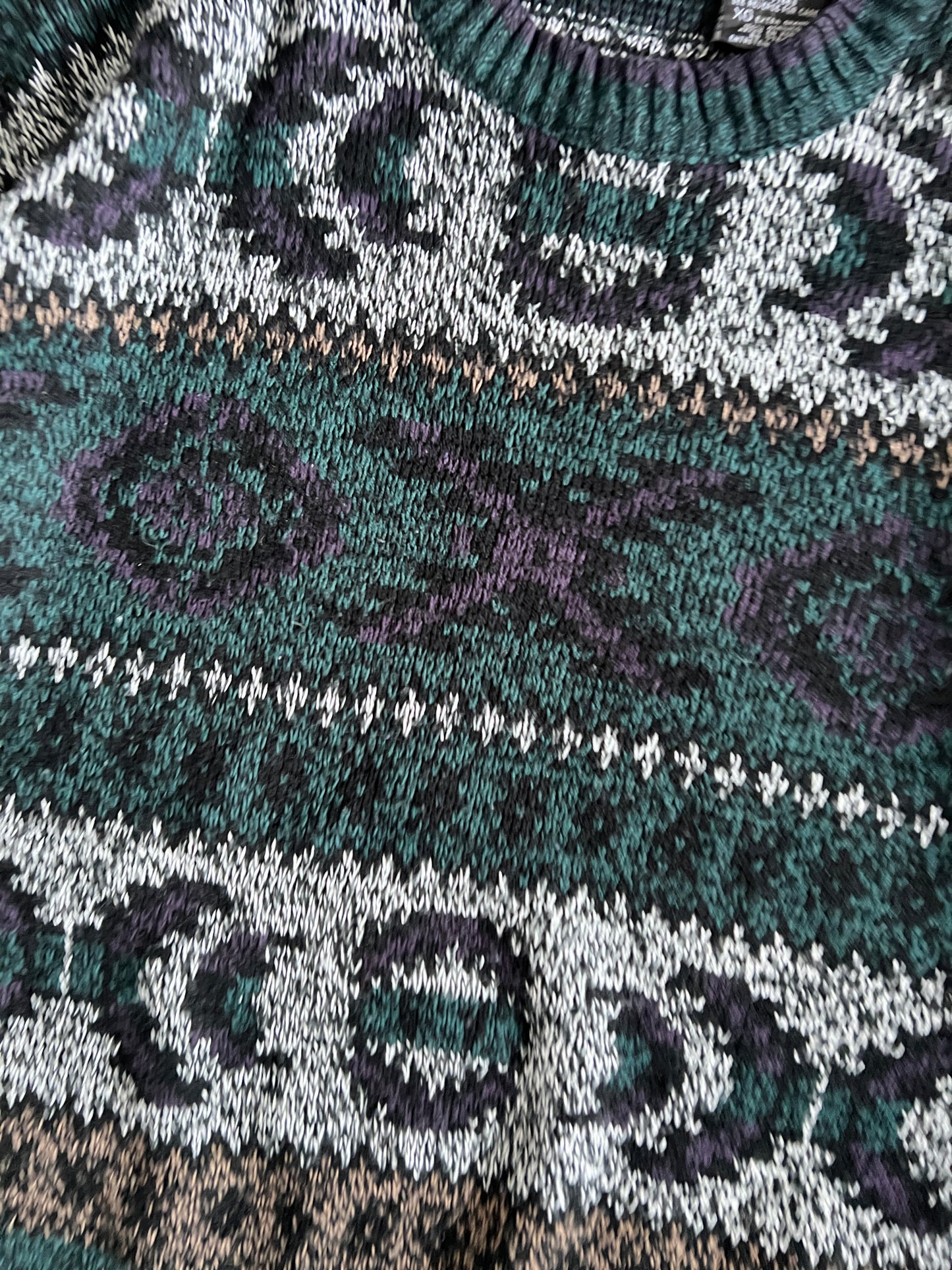 Vintage Green Multi Color Expressions Knit Sweater - XL