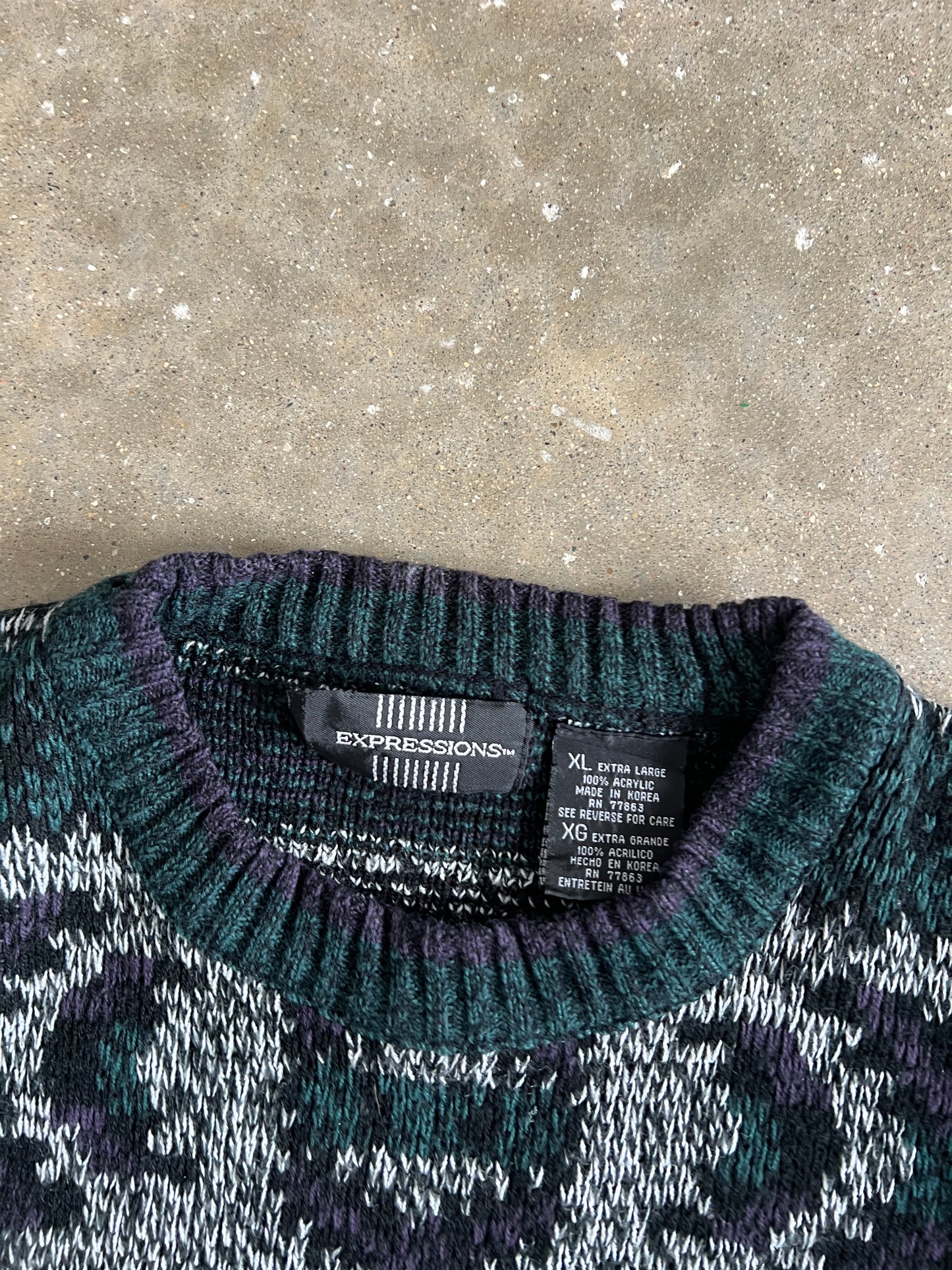 Vintage Green Multi Color Expressions Knit Sweater - XL
