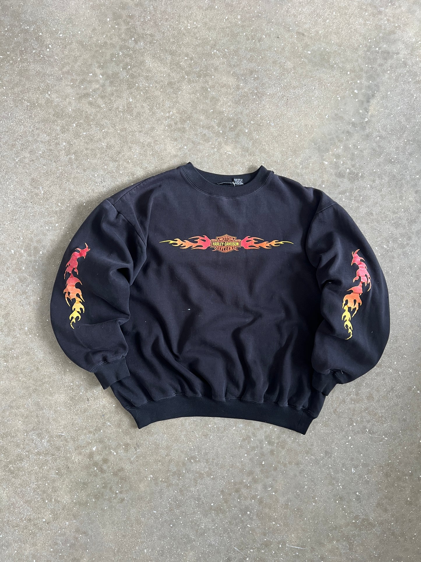 Vintage Black and Flame Harley Davidson Crew - XL