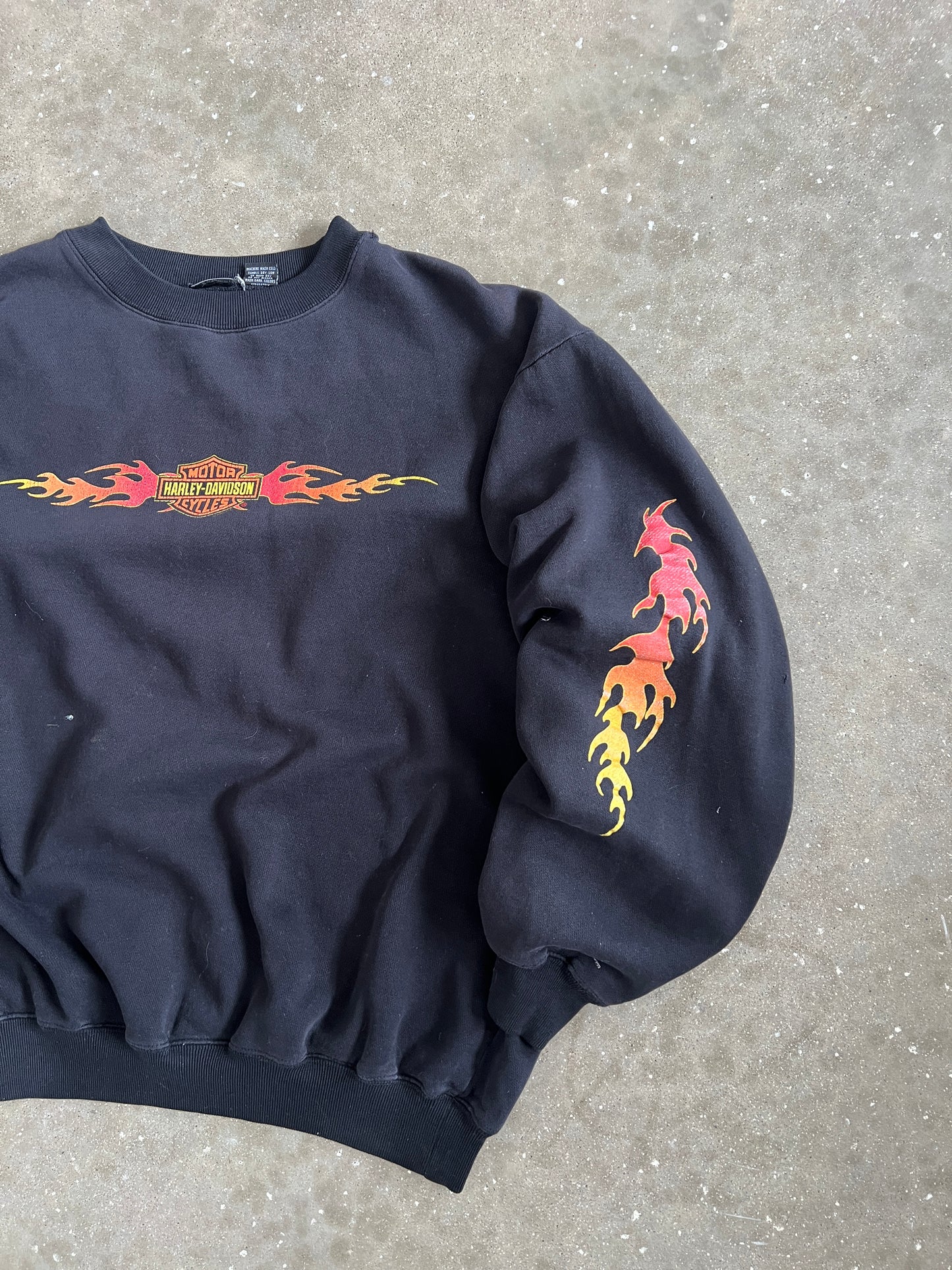 Vintage Black and Flame Harley Davidson Crew - XL