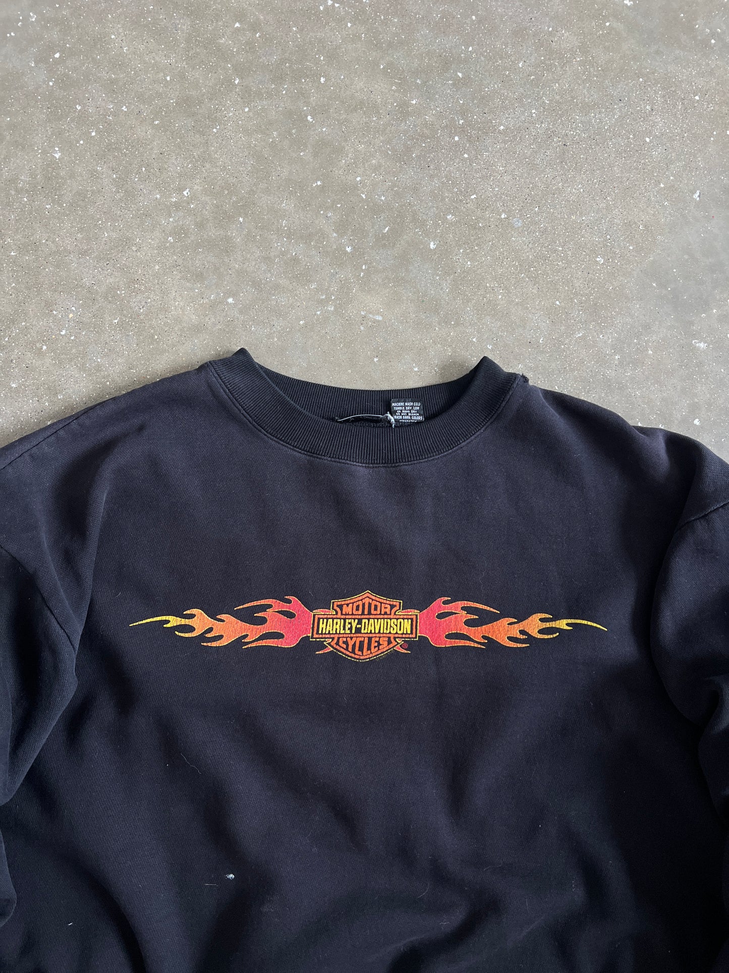 Vintage Black and Flame Harley Davidson Crew - XL