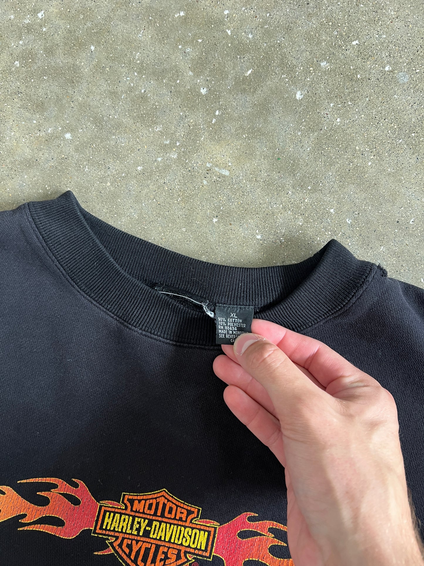 Vintage Black and Flame Harley Davidson Crew - XL