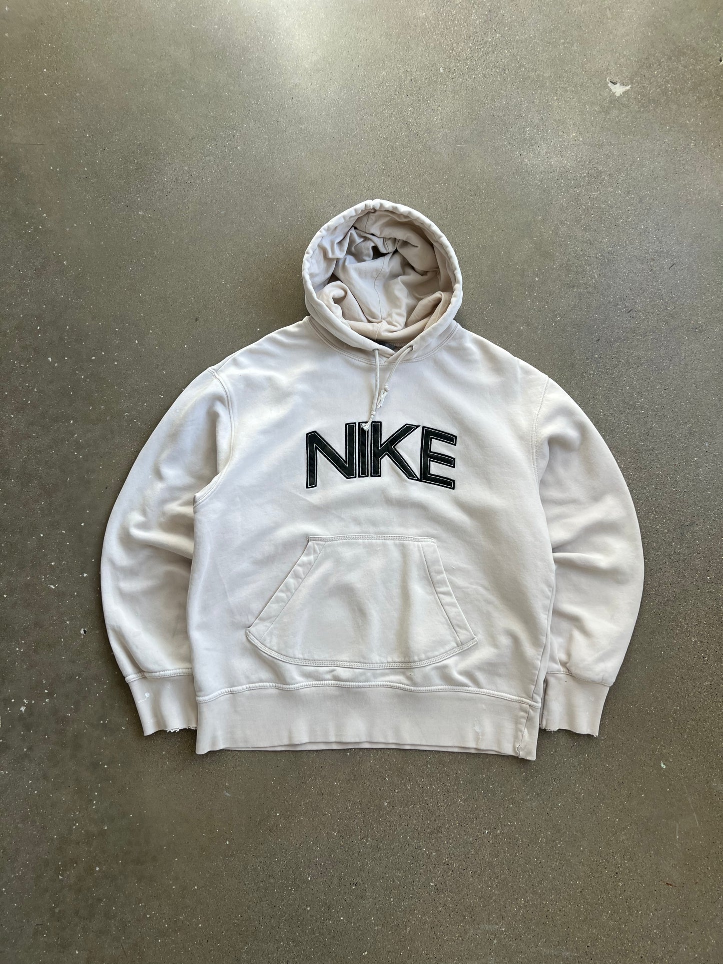 Vintage Cream Nike Spellout Hoodie - L