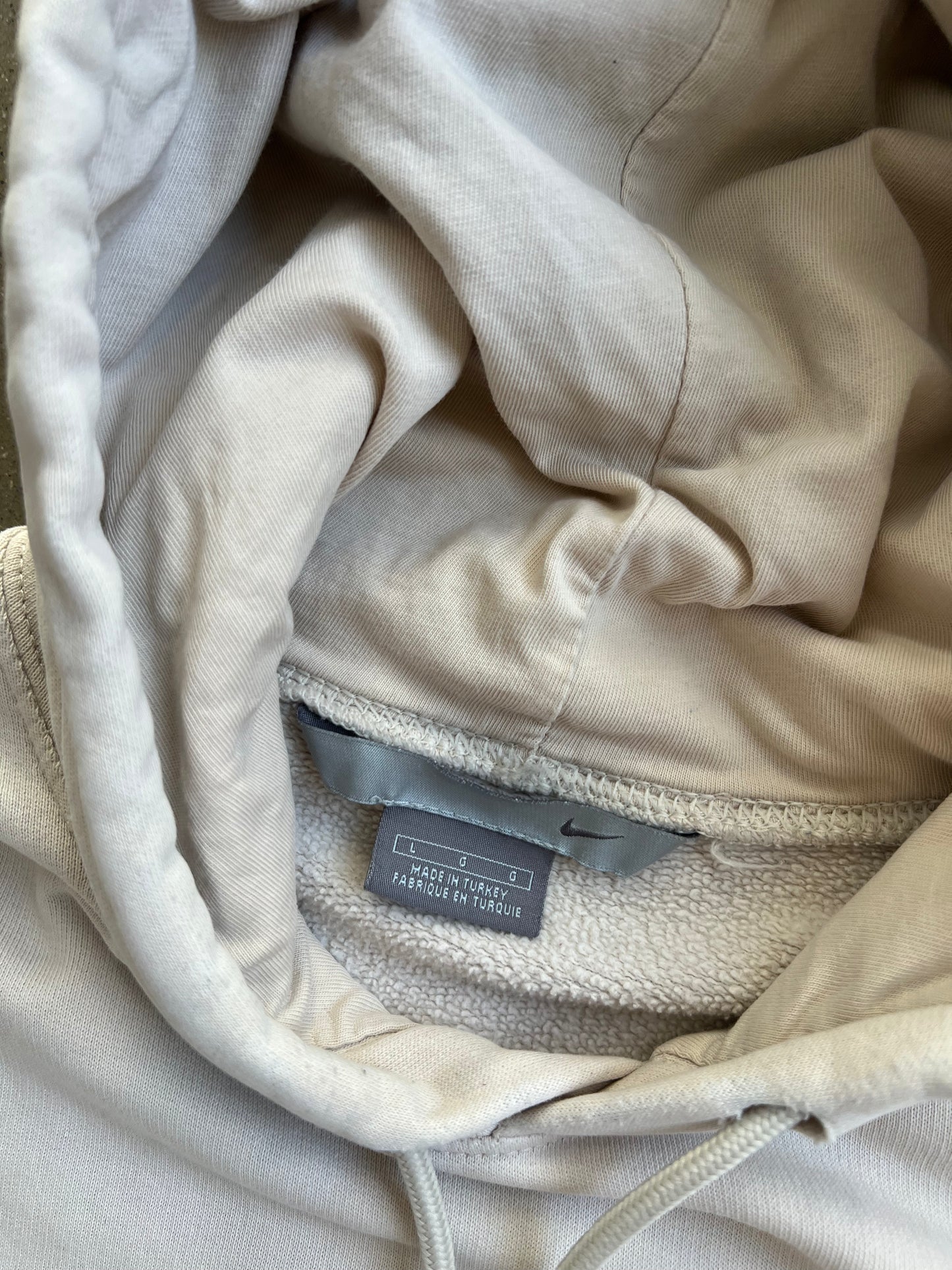 Vintage Cream Nike Spellout Hoodie - L