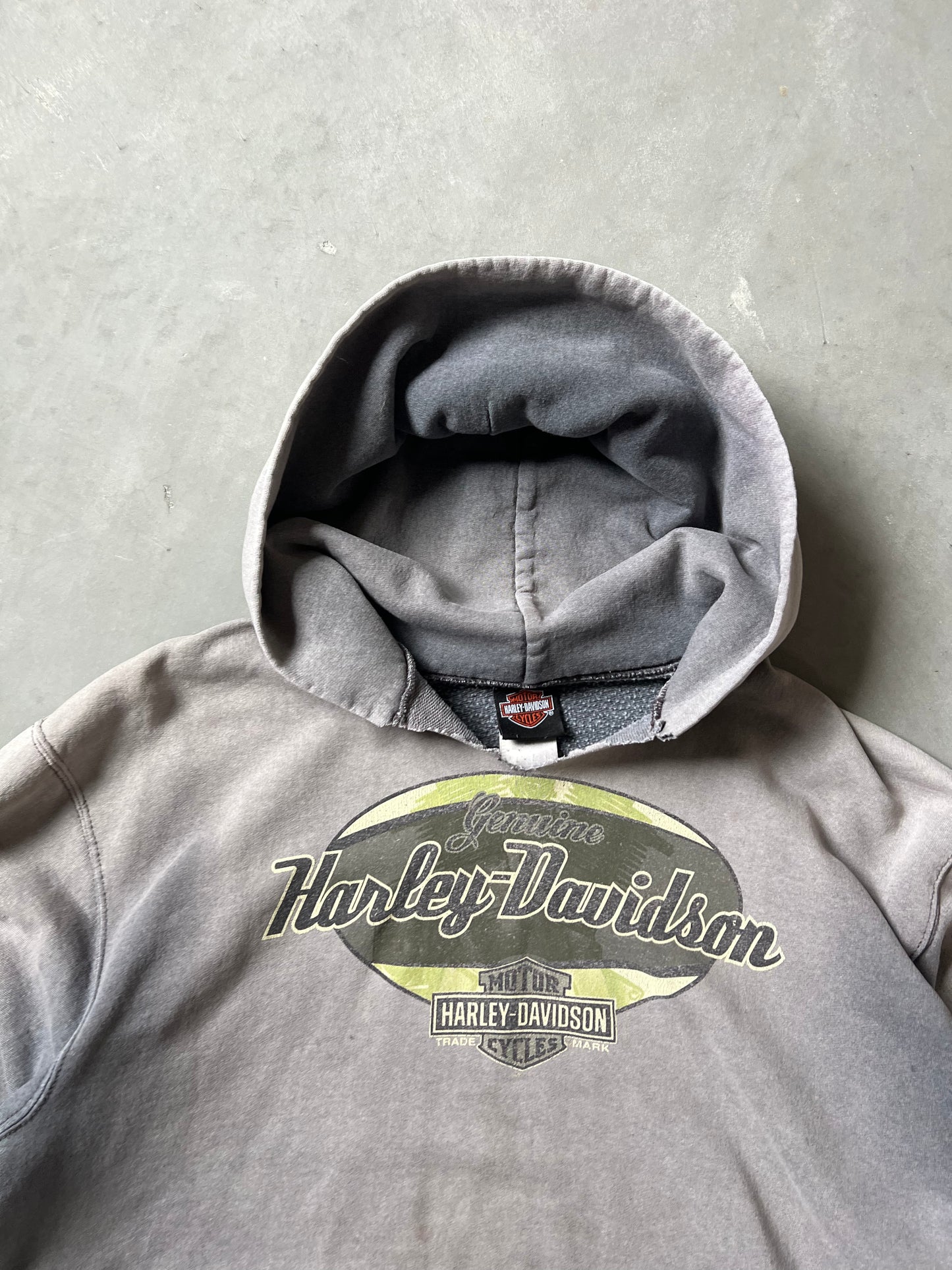 Vintage Faded Grey Harley Davidson Hoodie - L