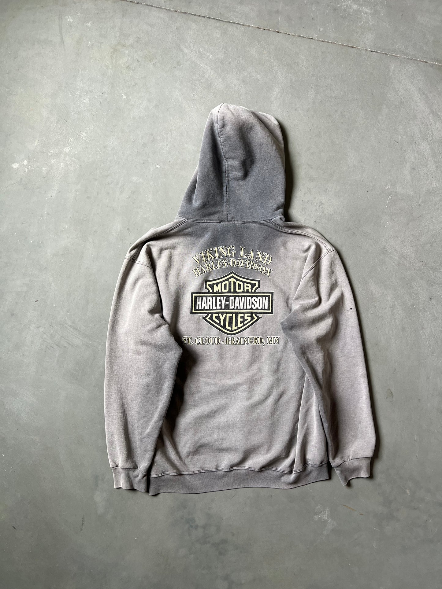 Vintage Faded Grey Harley Davidson Hoodie - L
