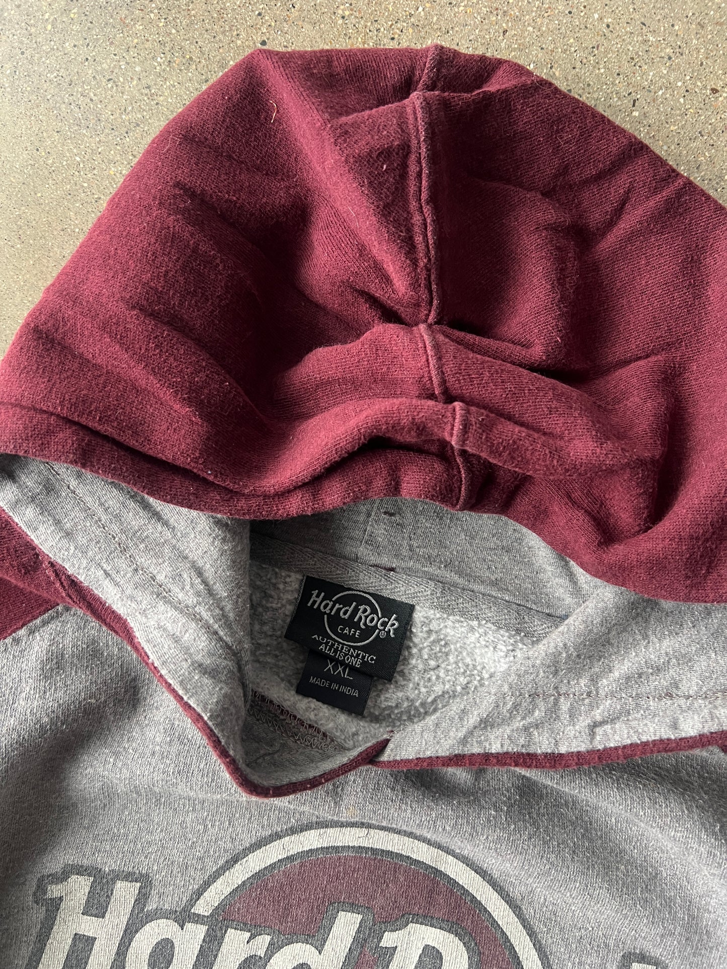 Vintage Grey Maroon Hard Rock Cafe Hoodie - XXL