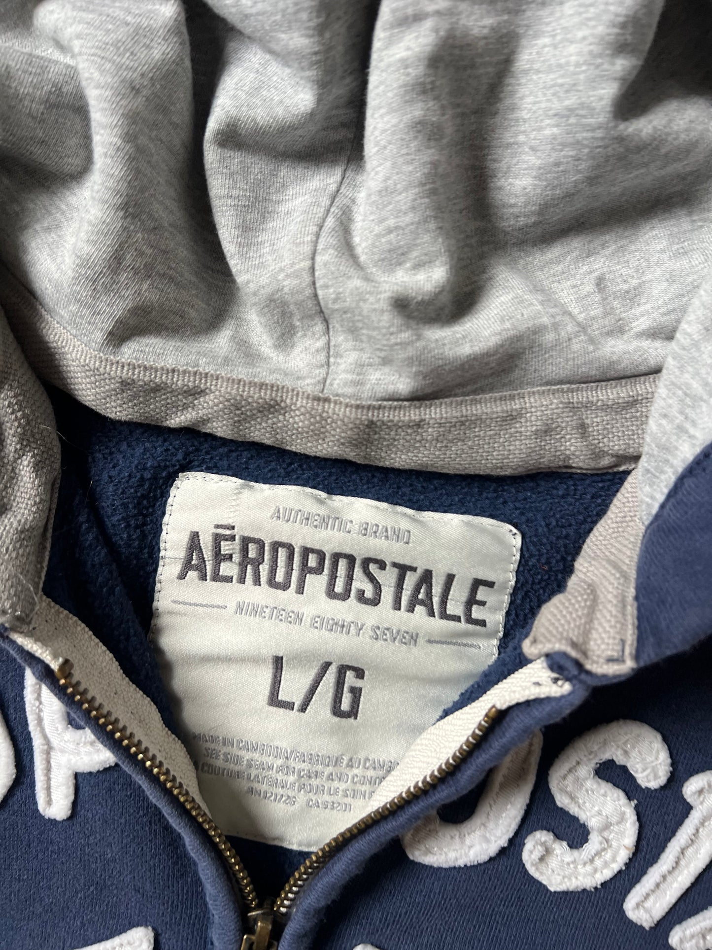 Navy Blue Aeropostale Zip Up Hoodie - L
