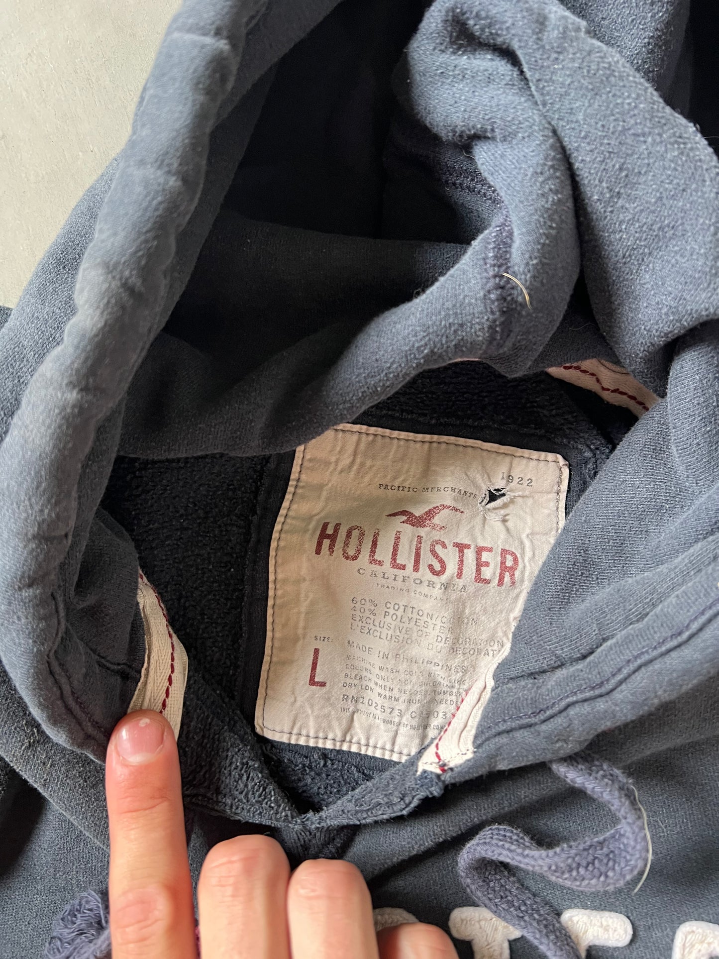 Vintage Navy Blue Hollister Hoodie - L