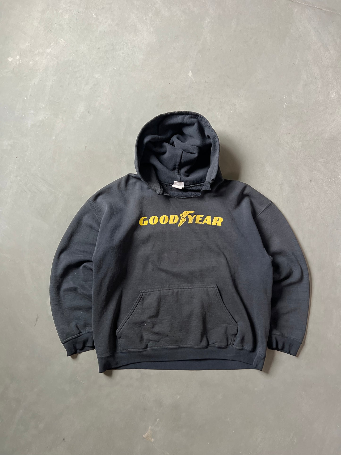 Vintage Faded Black Goodyear Hoodie - XL