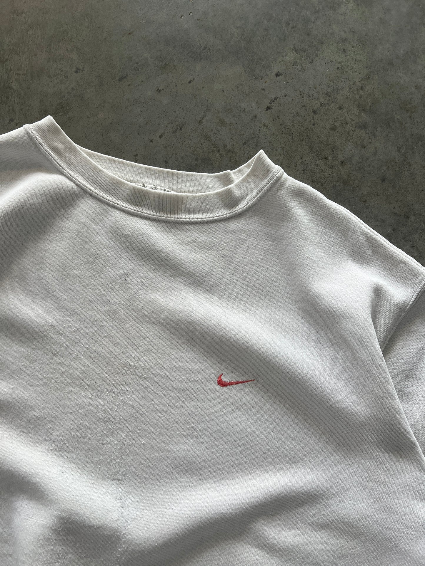 Vintage White Nike Swoosh Crew - XXL