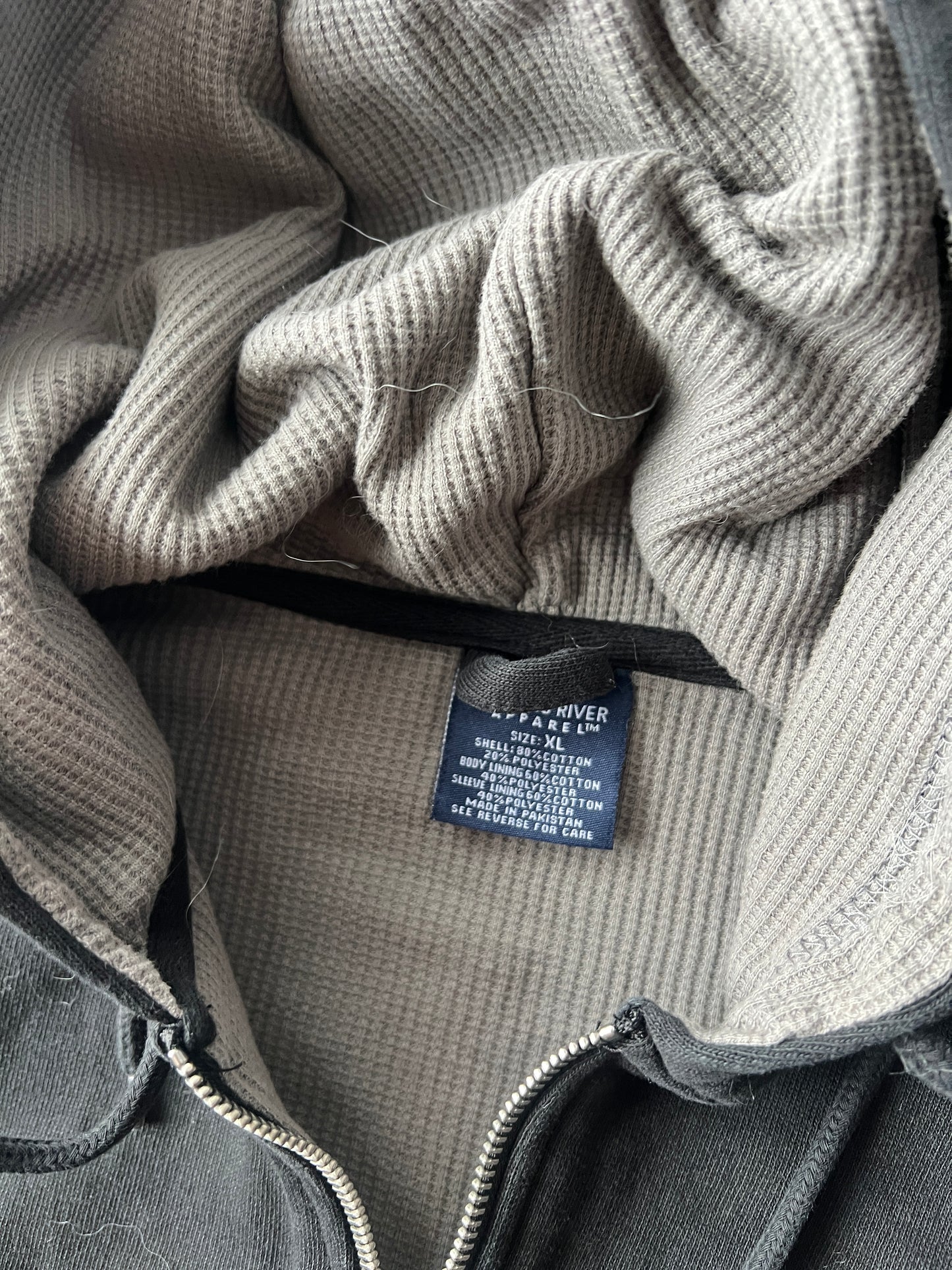 Vintage Black Thermal Lined Zip Up Hoodie - XL