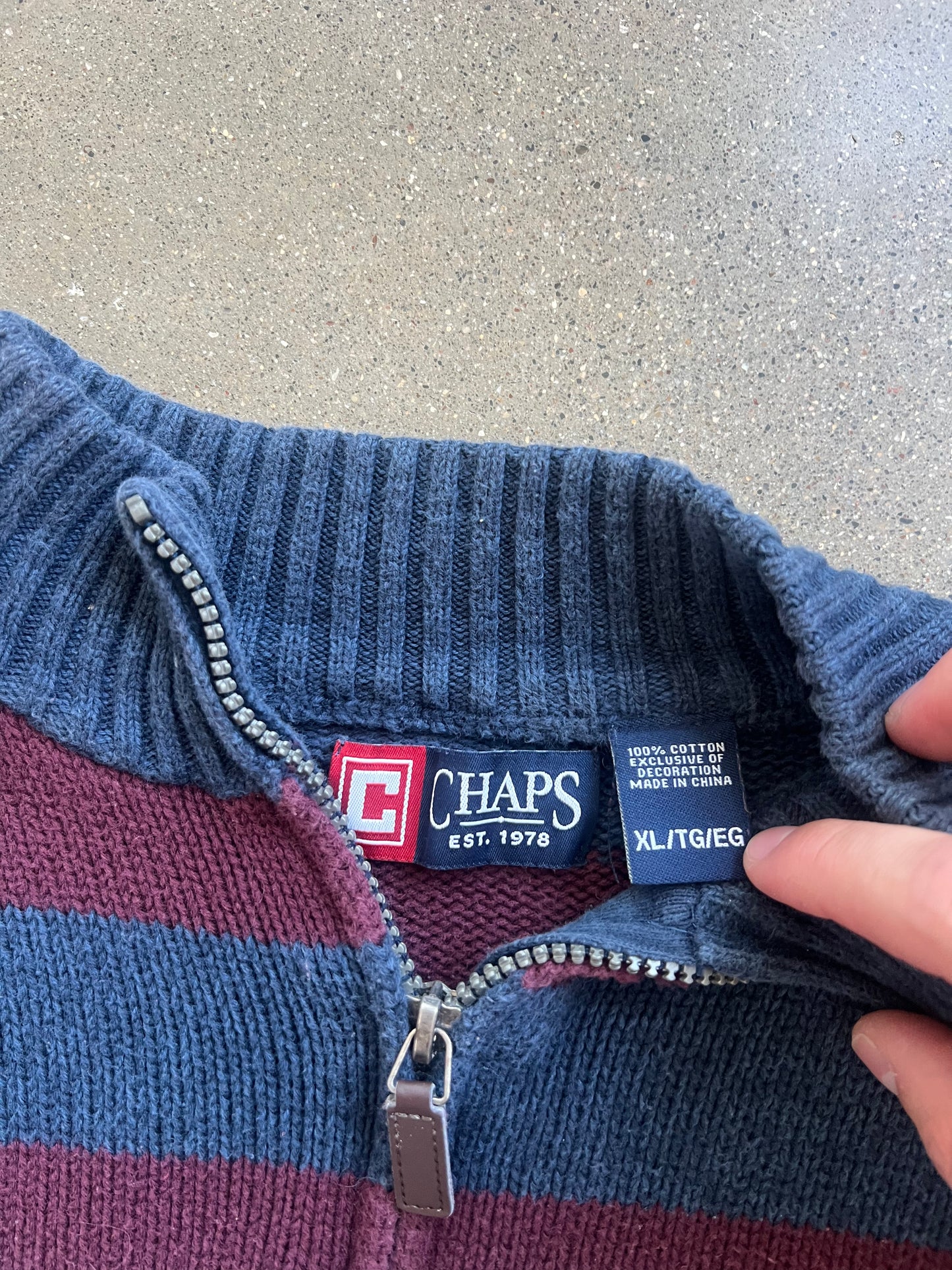 Vintage Burgandy Navy Chaps Quarter Zip - XL