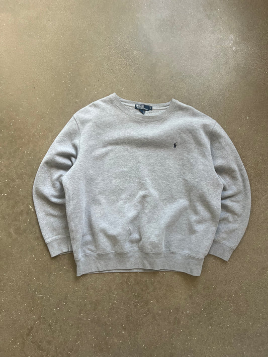 Vintage Heather Grey Polo Logo Crew - L