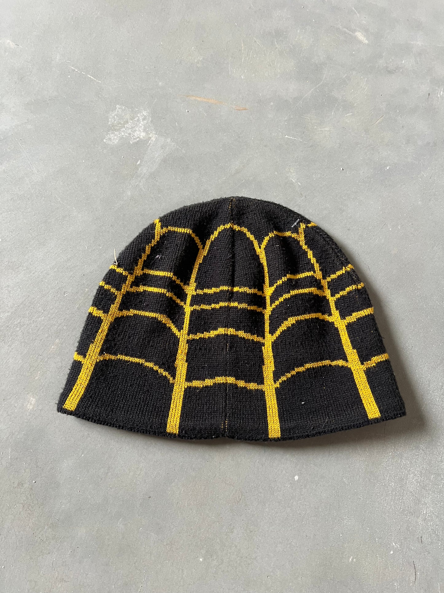 Vintage Y2k Yellow SpiderWeb Beanie Hat
