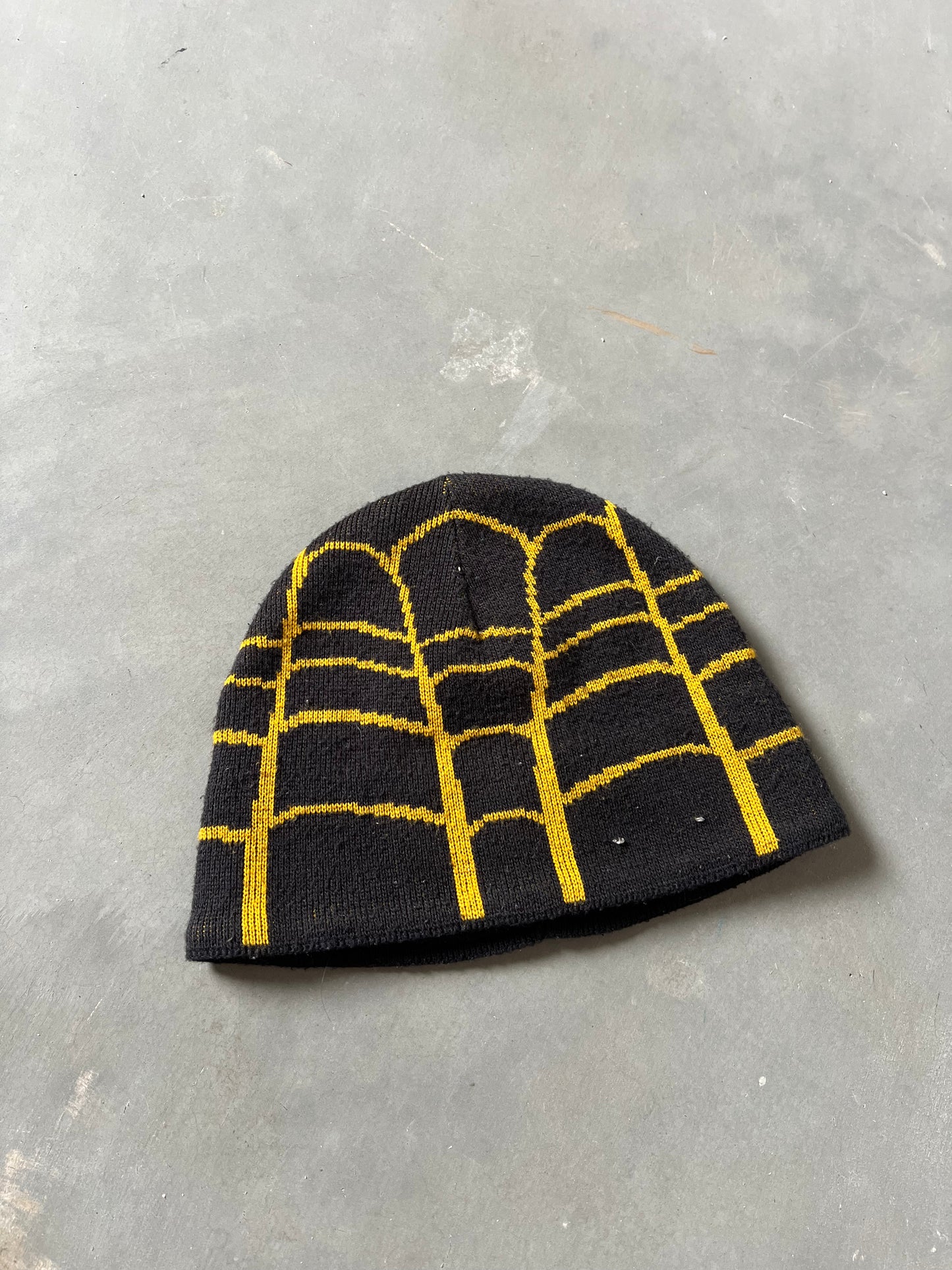 Vintage Y2k Yellow SpiderWeb Beanie Hat