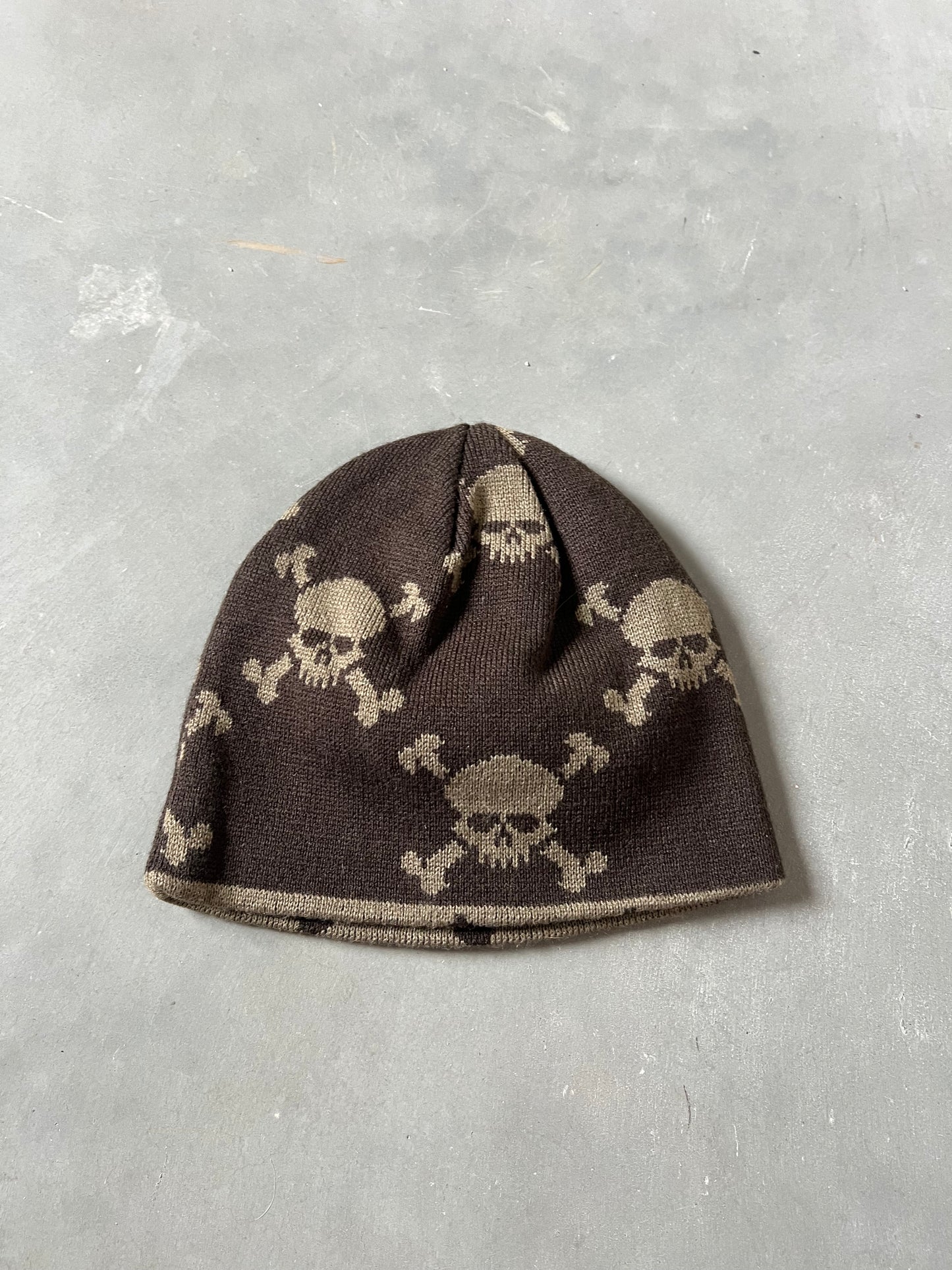 Vintage Mocha Brown Skull Beanie