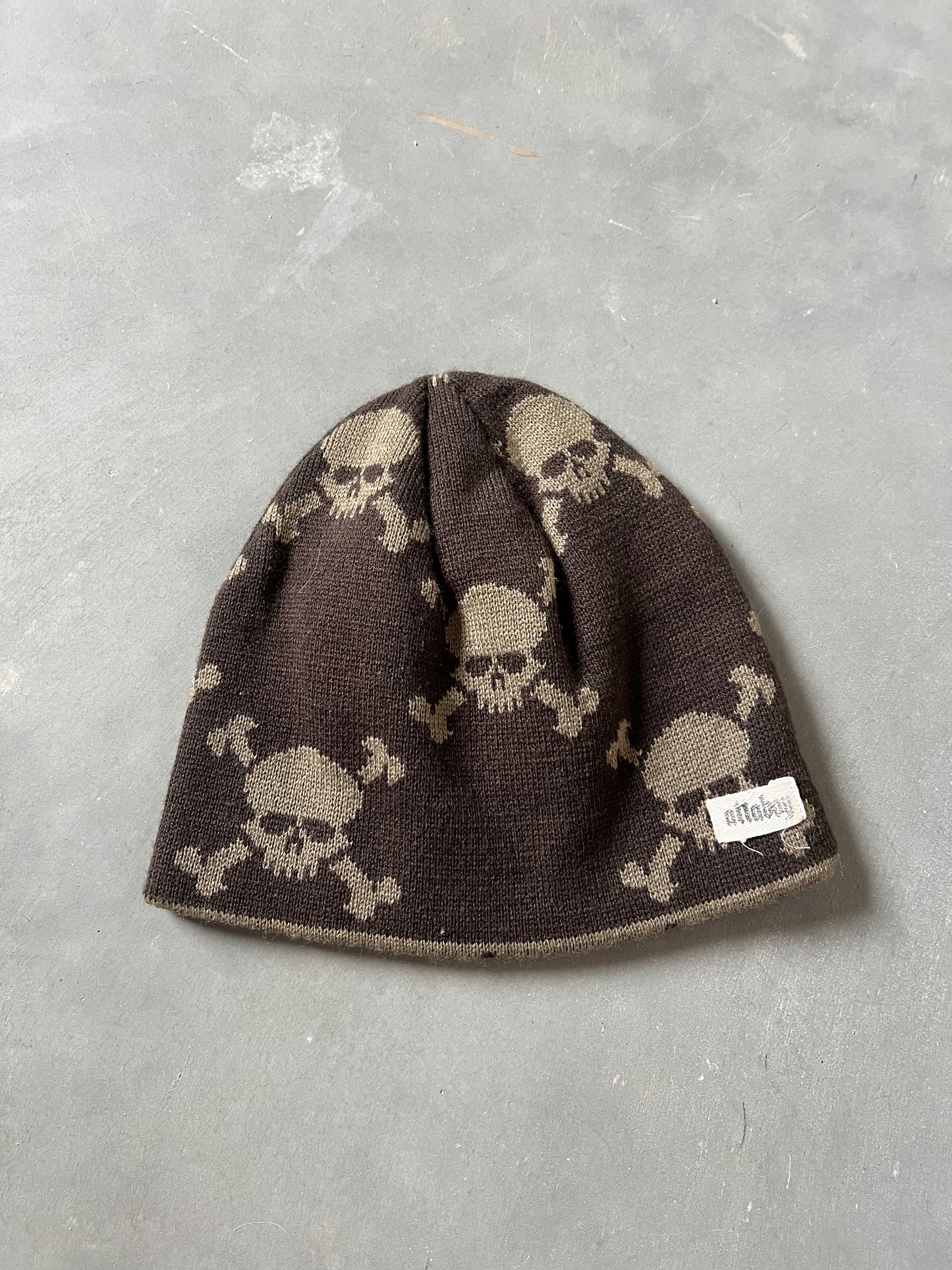 Vintage Mocha Brown Skull Beanie