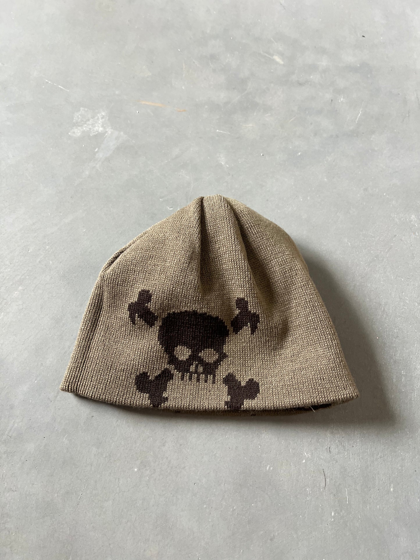 Vintage Mocha Brown Skull Beanie