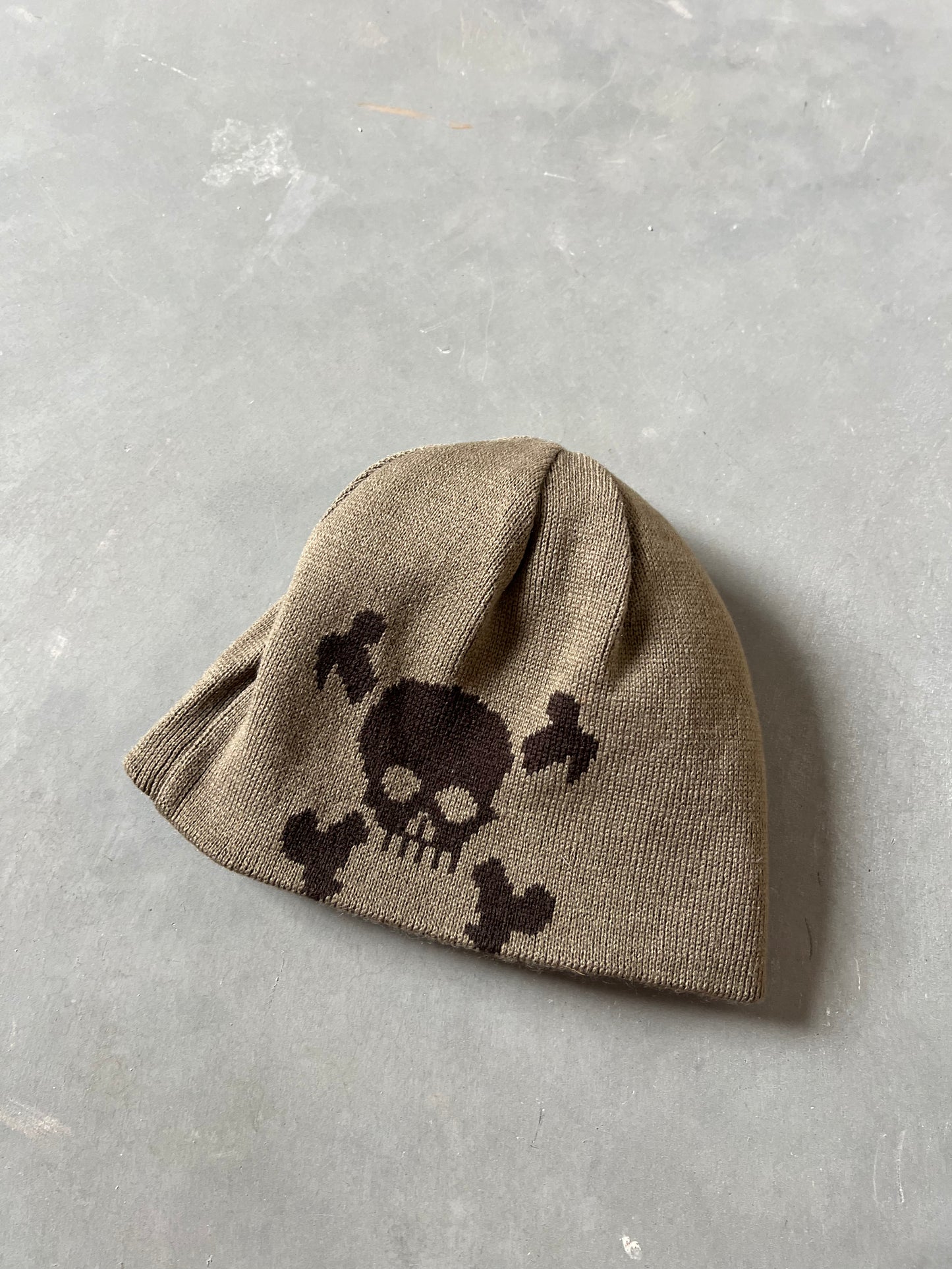 Vintage Mocha Brown Skull Beanie